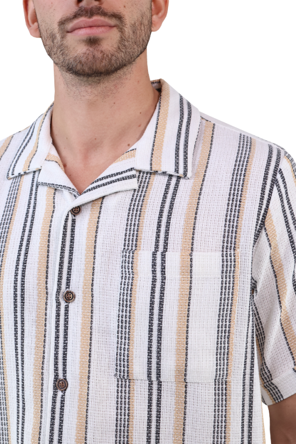 Camisa Estilo Resort De Algodón Manga Corta Estampado Vertical Para Hombre